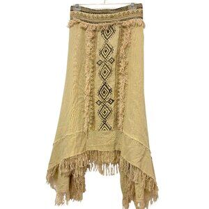 VERDE Boho Cowgirl Skirt NWOT Assymetrical Hem Fringe Raw Seams Ecru Size M New